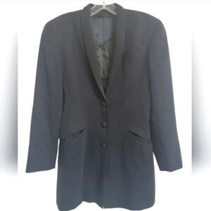 Escada Tuxedo Lapel 90s Vintage Virgin Wool Long Blazer Jacket 8 RARE